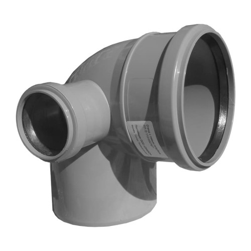 Отвод канализационный PP-H с выходом левый серый Дн 110-110 87гр б/нап в/к VALFEX в Самаре