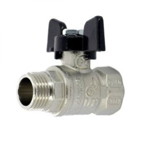 Кран запорный латунный стандартнопроходной с ручкой-бабочкой ВР-НР Ру 40 Bugatti 607 Bugatti 15 мм 1/2" в Самаре