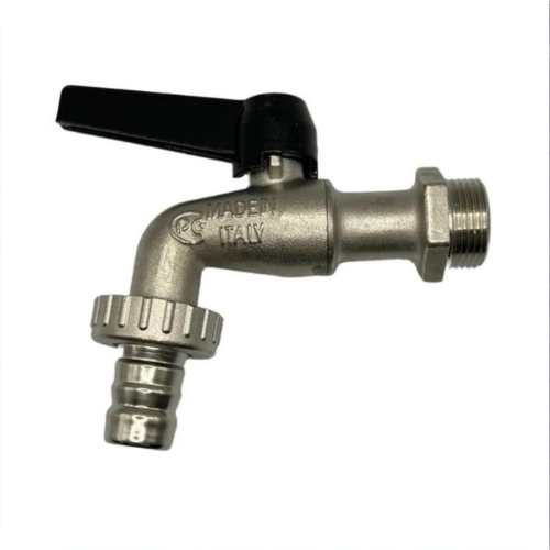 Кран шаровый латунный угловой стандартнопроходной с ручкой-рычагом НР-штуцер Ру 16 Bugatti 689 Bugatti 10 мм 1/2" в Самаре