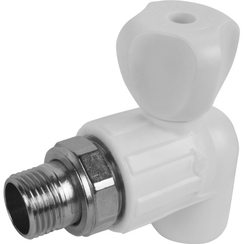 Кран полипропиленовый PP-R запорный угловой стандартнопроходной НР белый ручка-вентиль для радиатора Ру 10 Pro Aqua 25 мм 3/4" ГОСТ 32415-2013 в Самаре