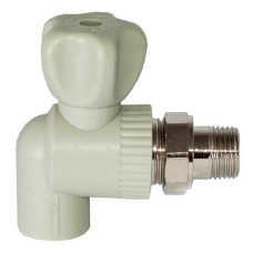 Кран полипропиленовый PP-R запорный угловой стандартнопроходной НР серый для радиатора Ру 25 VALFEX 20 мм 1/2" ГОСТ 32415-2013