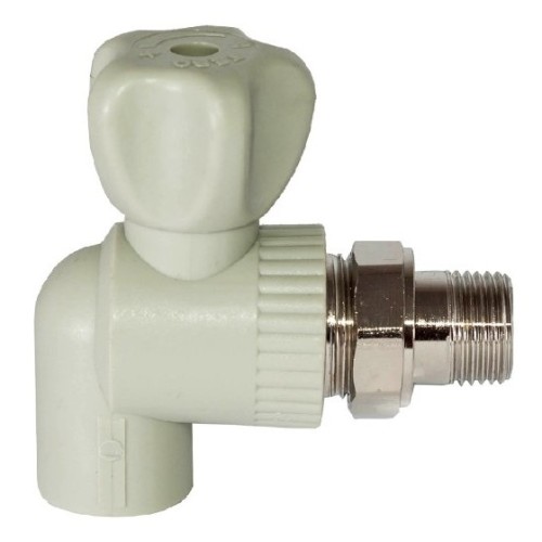 Кран полипропиленовый PP-R запорный угловой стандартнопроходной НР серый ручка-вентиль для радиатора Ру 10 Pro Aqua 20 мм 1/2" ГОСТ 32415-2013 в Самаре